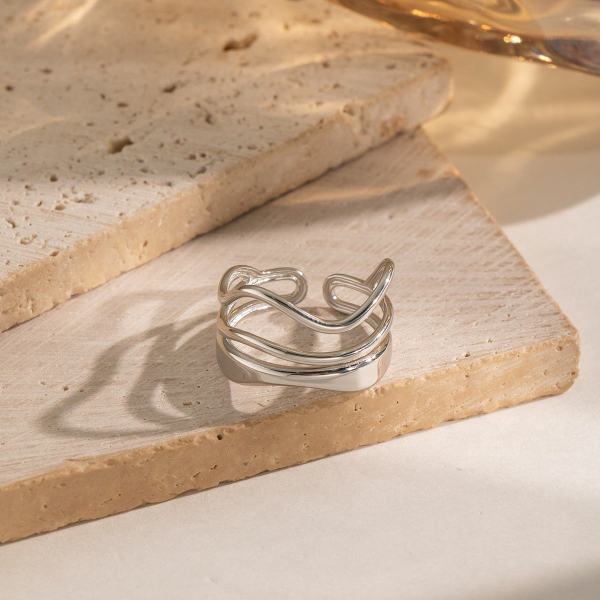 Adjustable Geometric Gold Plated Ring