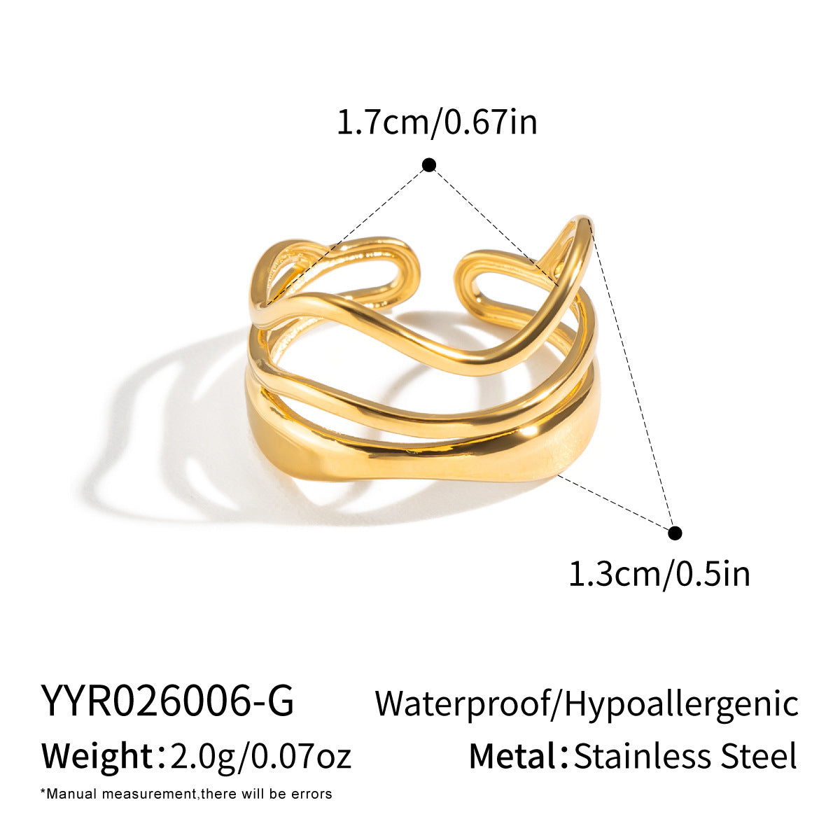Adjustable Geometric Gold Plated Ring
