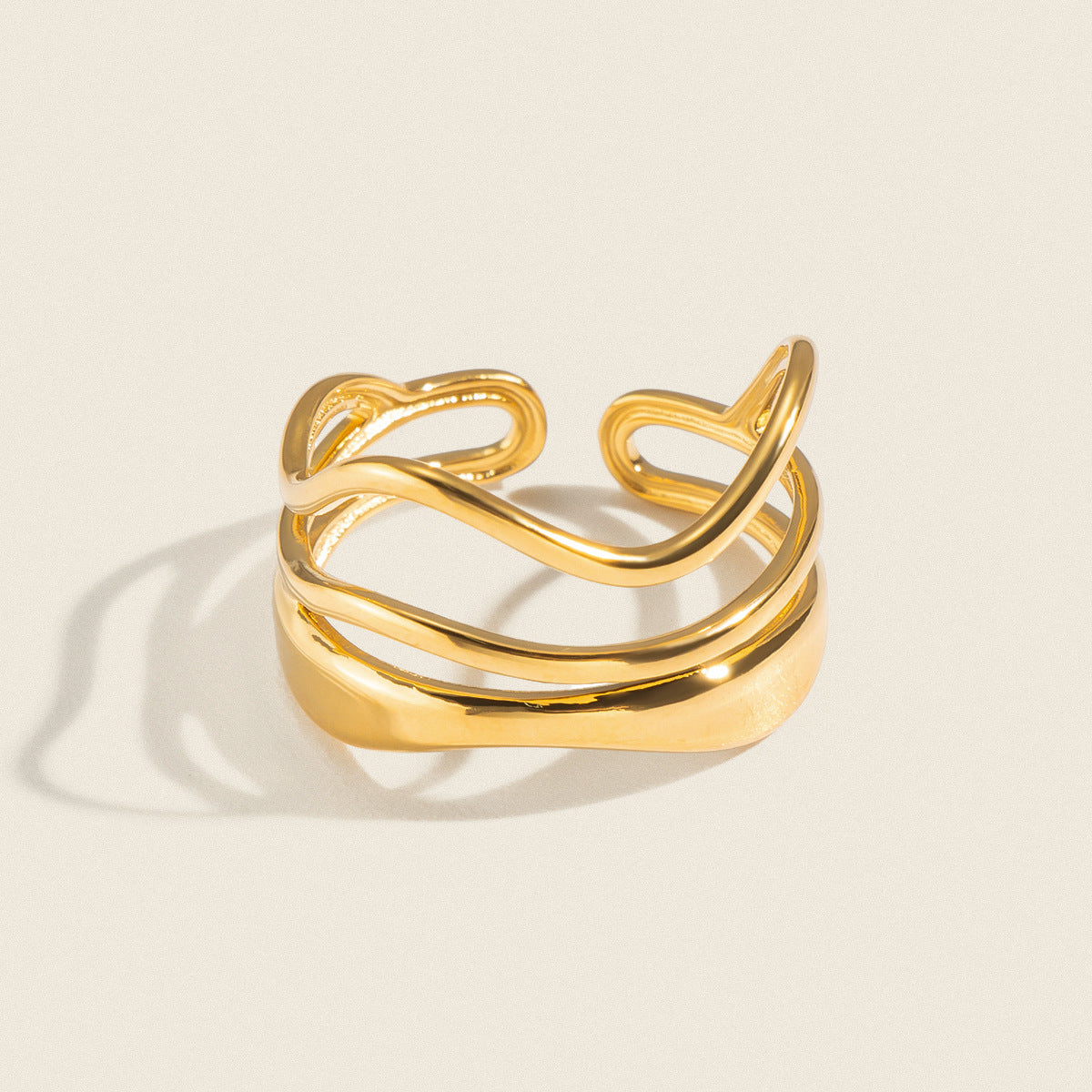 Adjustable Geometric Gold Plated Ring