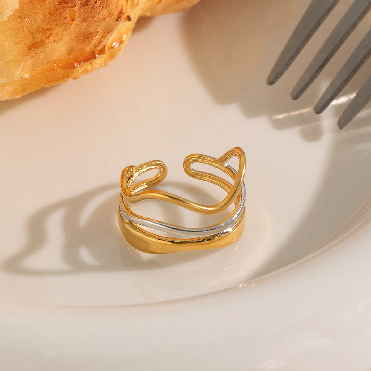 Adjustable Geometric Gold Plated Ring