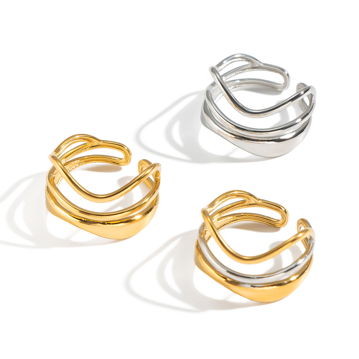 Adjustable Geometric Gold Plated Ring